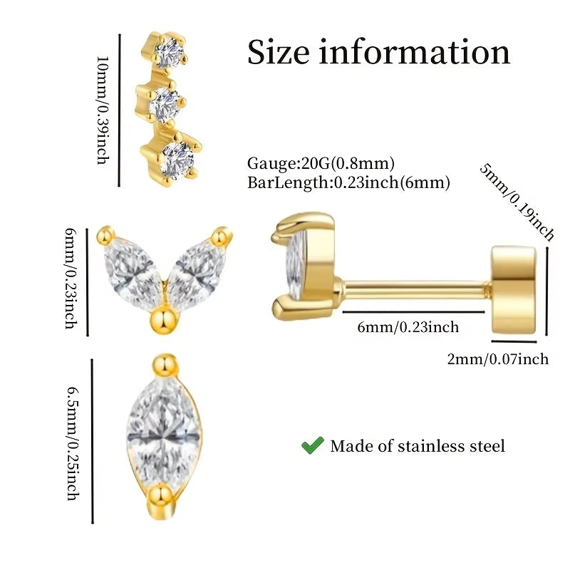 Crystal Dusk Mini Stud Set – Elegant Sparkle for Every Piercing